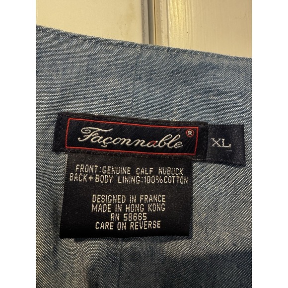 Vintage Faconnable Men's Brown Calf Nubuck Vest Denim Lined Button Front XL - Picture 2 of 5